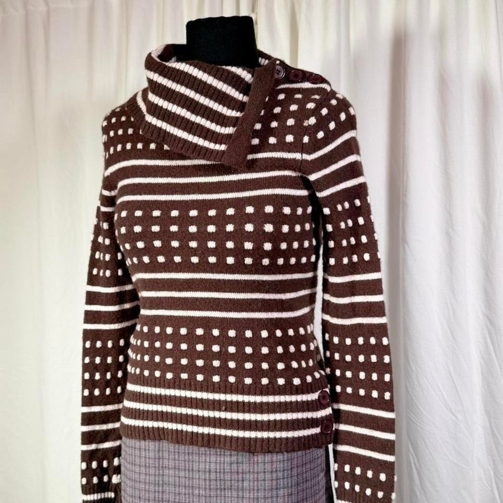 Vintage Fossil Lambswool Blend Turtleneck Sweater – Brown/White –‎ Women's S
